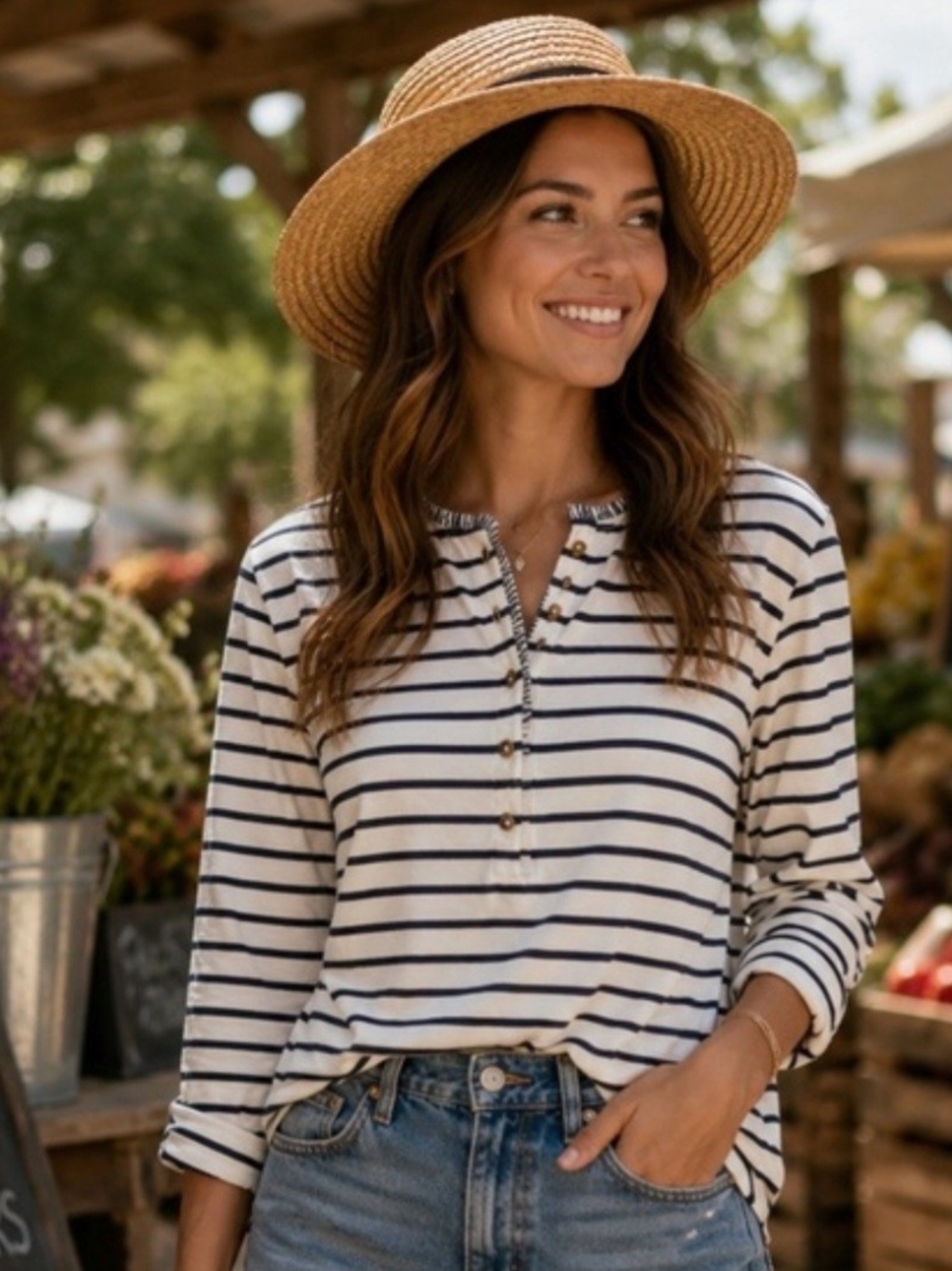 J. Crew Factory Striped Ruffled Collar Henley Shirt Womens Size XXL 100% Cotton